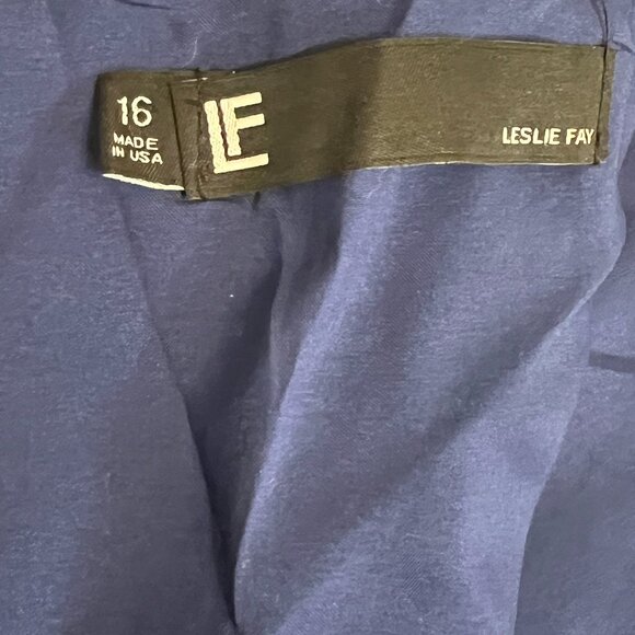 Leslie Fay Blue Fit & Flare Dress 16 Paisley Hem Sleeveless Party Made in USA - Picture 4 of 10